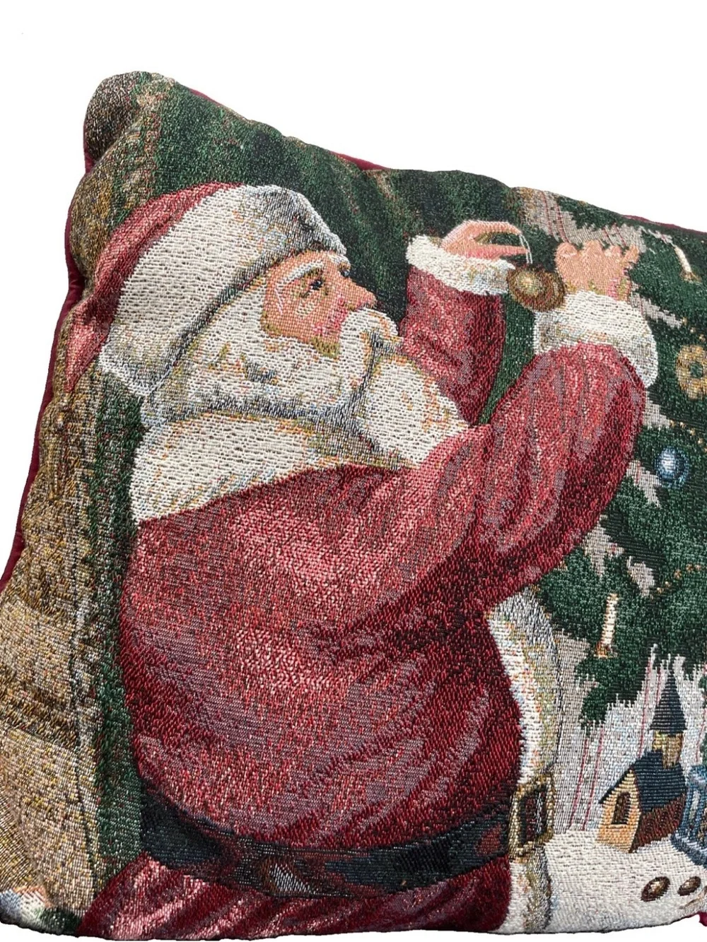 VTG Christmas Needlepoint Tapestry Pillow Santa Claus Christmas Tree 14